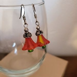 Glass Red Flower Drop Earrings